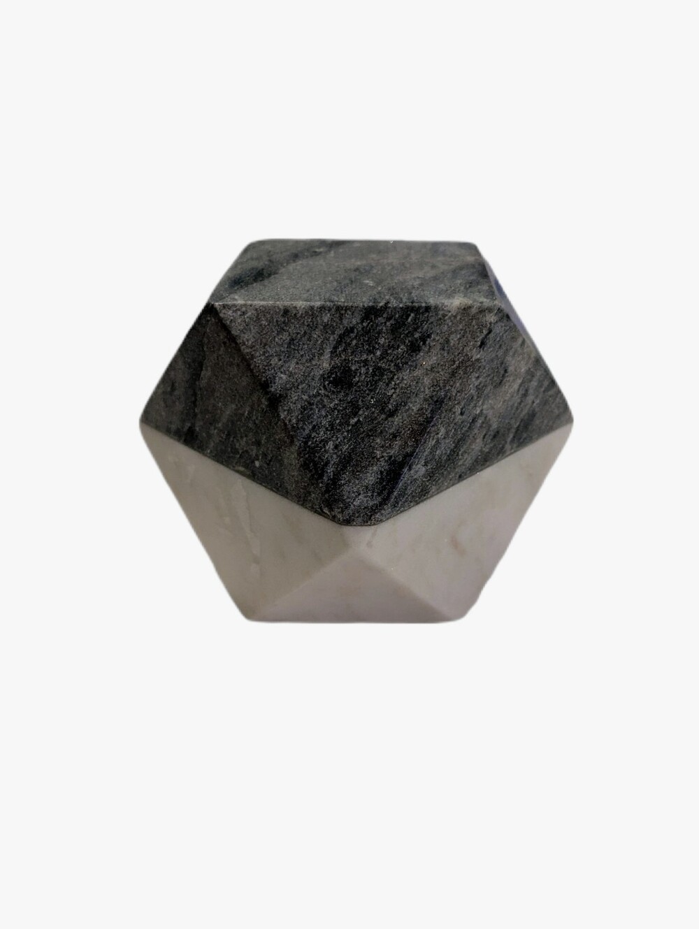 Small Black Marble Cube Two-Toned Hexagon Geometric Sculpture with White Accent